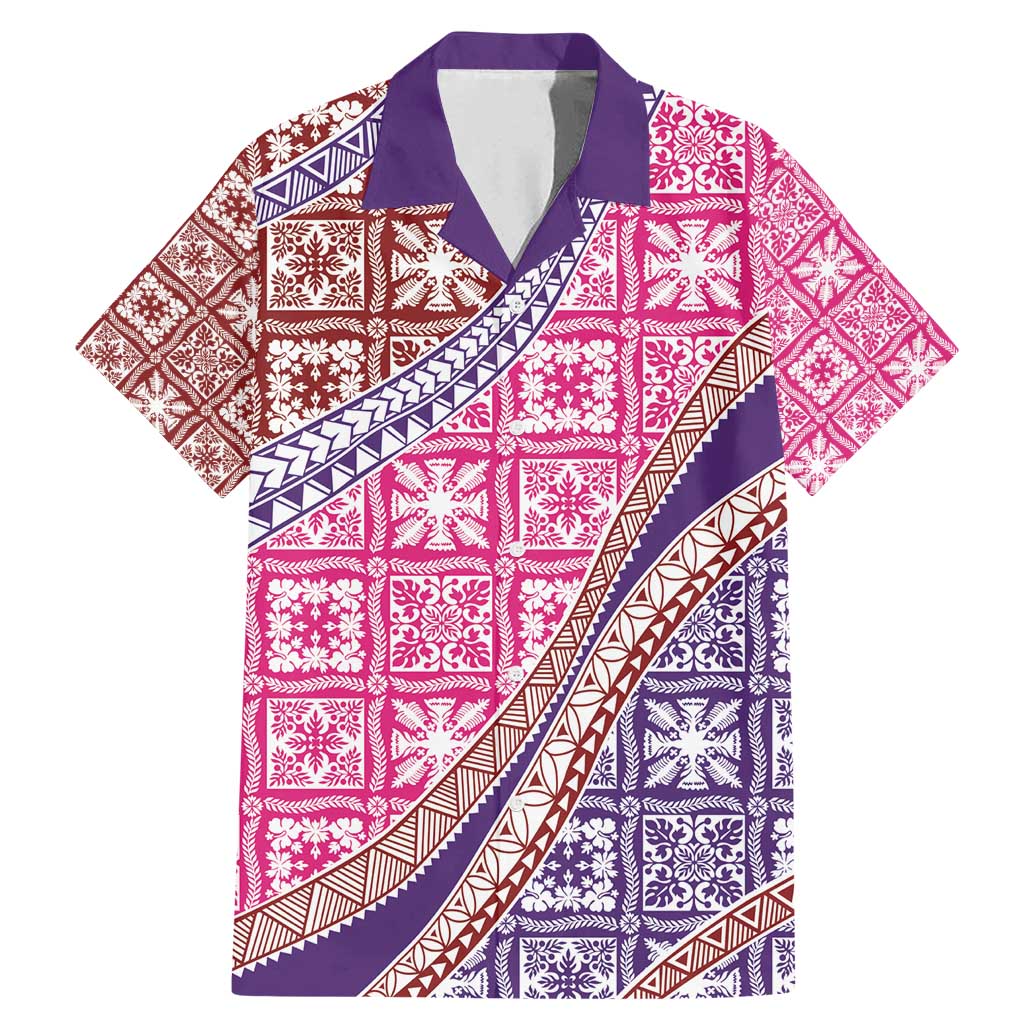 Hawaiian Quilt Pattern Family Matching Mermaid Dress and Hawaiian Shirt Sweet Color Mixed LT01 Dad's Shirt - Short Sleeve Pink - Polynesian Pride