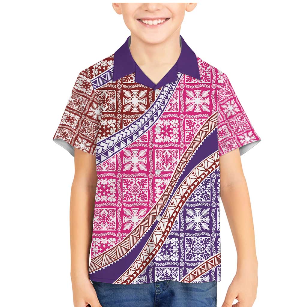 Hawaiian Quilt Pattern Family Matching Mermaid Dress and Hawaiian Shirt Sweet Color Mixed LT01 Son's Shirt Pink - Polynesian Pride