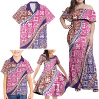 Hawaiian Quilt Pattern Family Matching Off Shoulder Maxi Dress and Hawaiian Shirt Sweet Color Mixed LT01 - Polynesian Pride