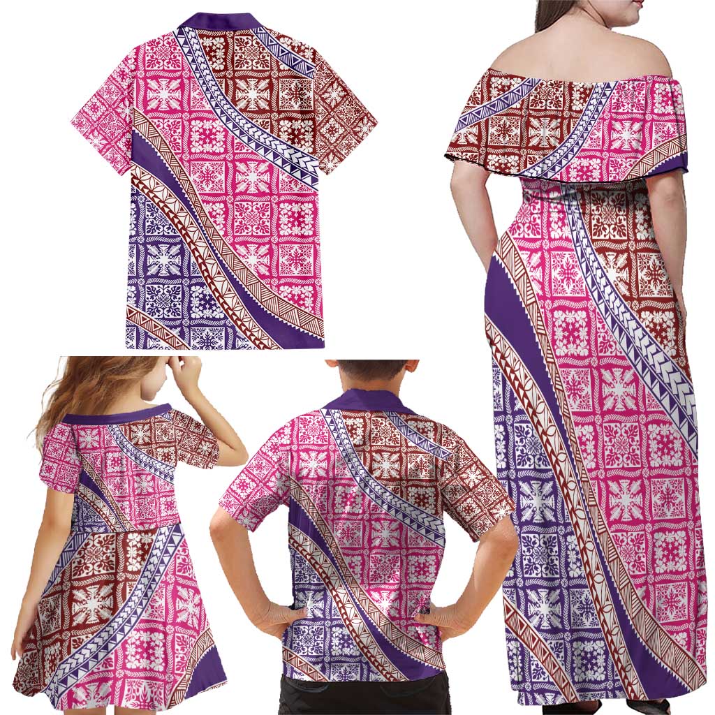 Hawaiian Quilt Pattern Family Matching Off Shoulder Maxi Dress and Hawaiian Shirt Sweet Color Mixed LT01 - Polynesian Pride