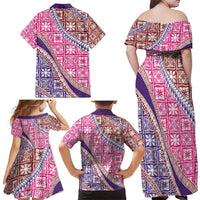 Hawaiian Quilt Pattern Family Matching Off Shoulder Maxi Dress and Hawaiian Shirt Sweet Color Mixed LT01 - Polynesian Pride