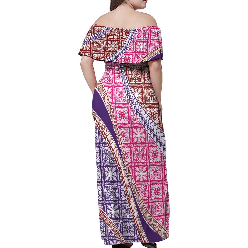 Hawaiian Quilt Pattern Family Matching Off Shoulder Maxi Dress and Hawaiian Shirt Sweet Color Mixed LT01 - Polynesian Pride