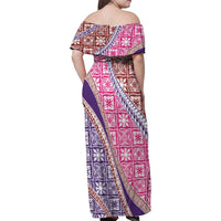 Hawaiian Quilt Pattern Family Matching Off Shoulder Maxi Dress and Hawaiian Shirt Sweet Color Mixed LT01 - Polynesian Pride