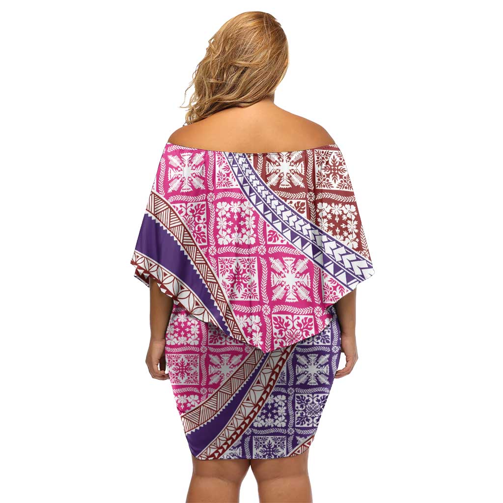 Hawaiian Quilt Pattern Family Matching Off Shoulder Short Dress and Hawaiian Shirt Sweet Color Mixed LT01 - Polynesian Pride