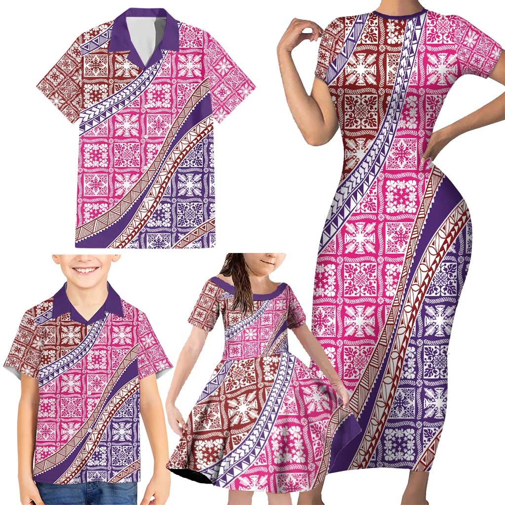 Hawaiian Quilt Pattern Family Matching Short Sleeve Bodycon Dress and Hawaiian Shirt Sweet Color Mixed LT01 - Polynesian Pride