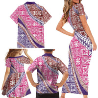 Hawaiian Quilt Pattern Family Matching Short Sleeve Bodycon Dress and Hawaiian Shirt Sweet Color Mixed LT01 - Polynesian Pride