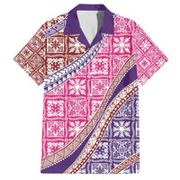 Hawaiian Quilt Pattern Family Matching Short Sleeve Bodycon Dress and Hawaiian Shirt Sweet Color Mixed LT01 Dad's Shirt - Short Sleeve Pink - Polynesian Pride