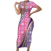 Hawaiian Quilt Pattern Family Matching Short Sleeve Bodycon Dress and Hawaiian Shirt Sweet Color Mixed LT01 Mom's Dress Pink - Polynesian Pride
