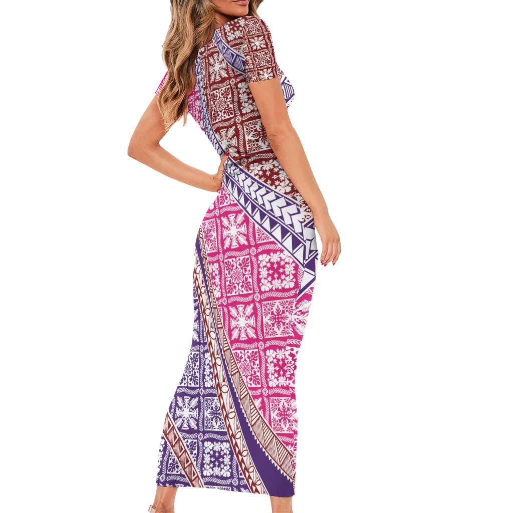 Hawaiian Quilt Pattern Family Matching Short Sleeve Bodycon Dress and Hawaiian Shirt Sweet Color Mixed LT01 - Polynesian Pride