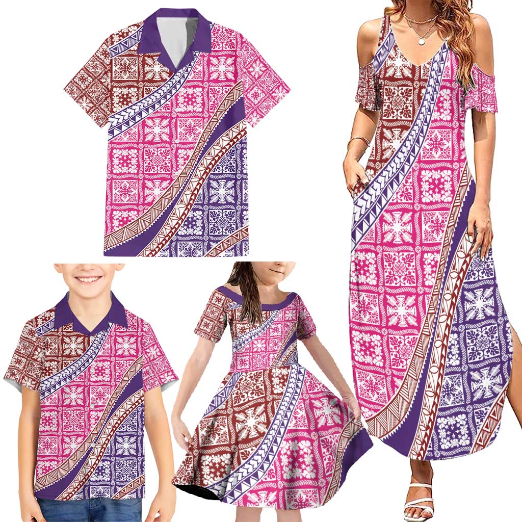 Hawaiian Quilt Pattern Family Matching Summer Maxi Dress and Hawaiian Shirt Sweet Color Mixed LT01 - Polynesian Pride