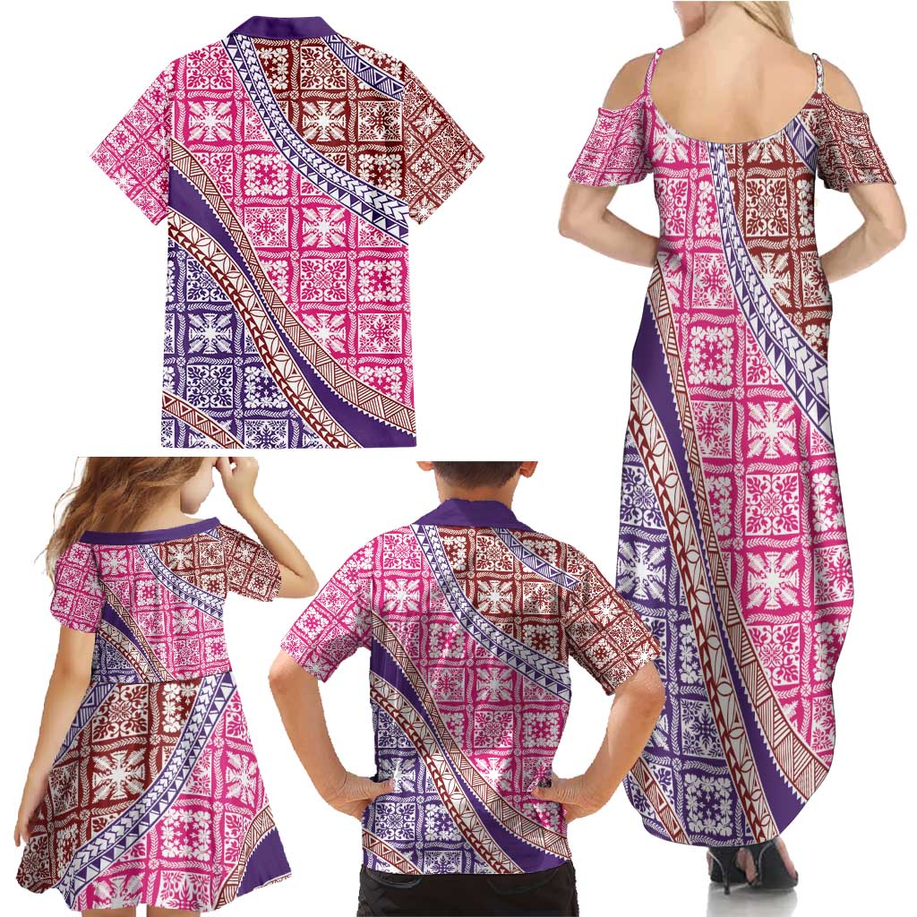 Hawaiian Quilt Pattern Family Matching Summer Maxi Dress and Hawaiian Shirt Sweet Color Mixed LT01 - Polynesian Pride