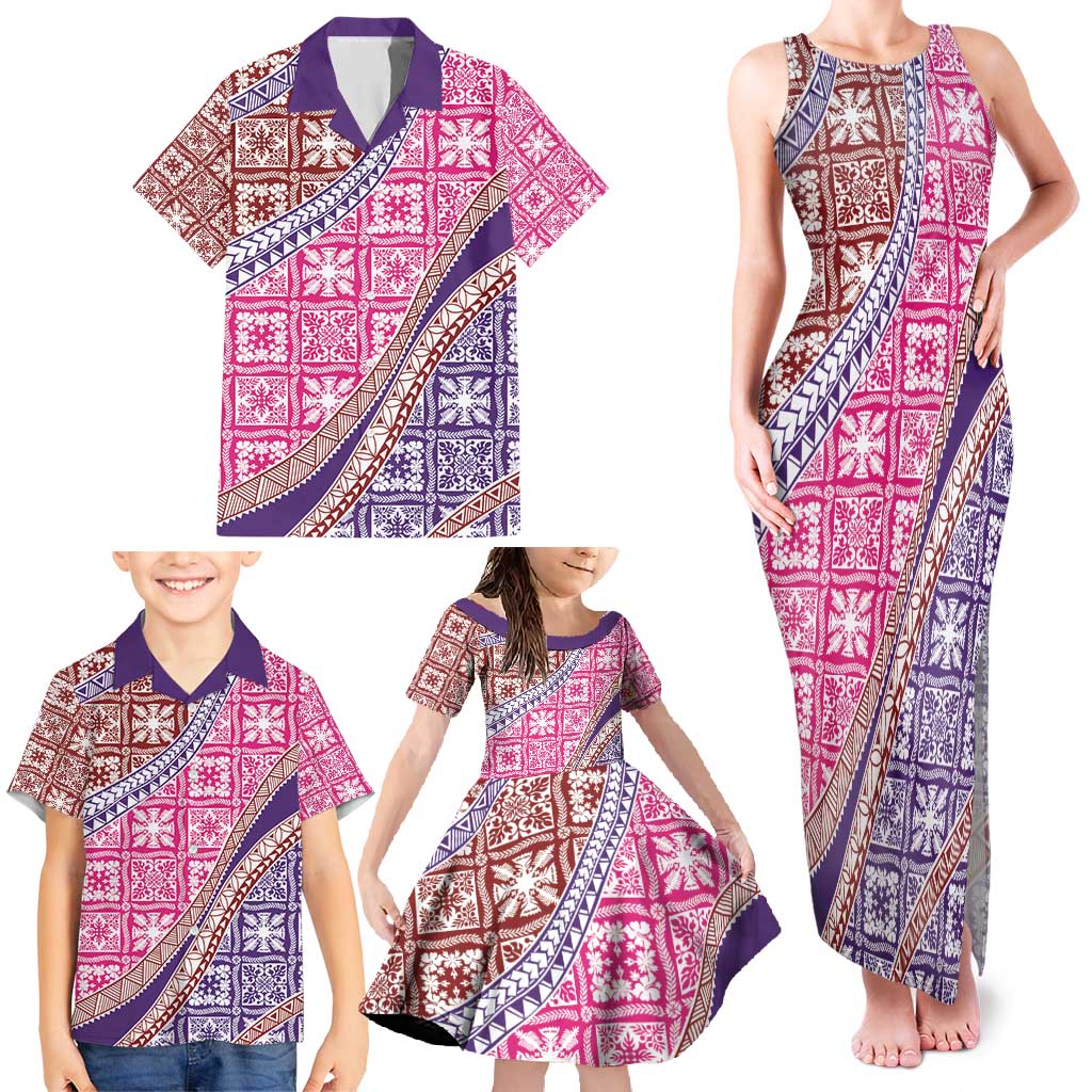 Hawaiian Quilt Pattern Family Matching Tank Maxi Dress and Hawaiian Shirt Sweet Color Mixed LT01 - Polynesian Pride