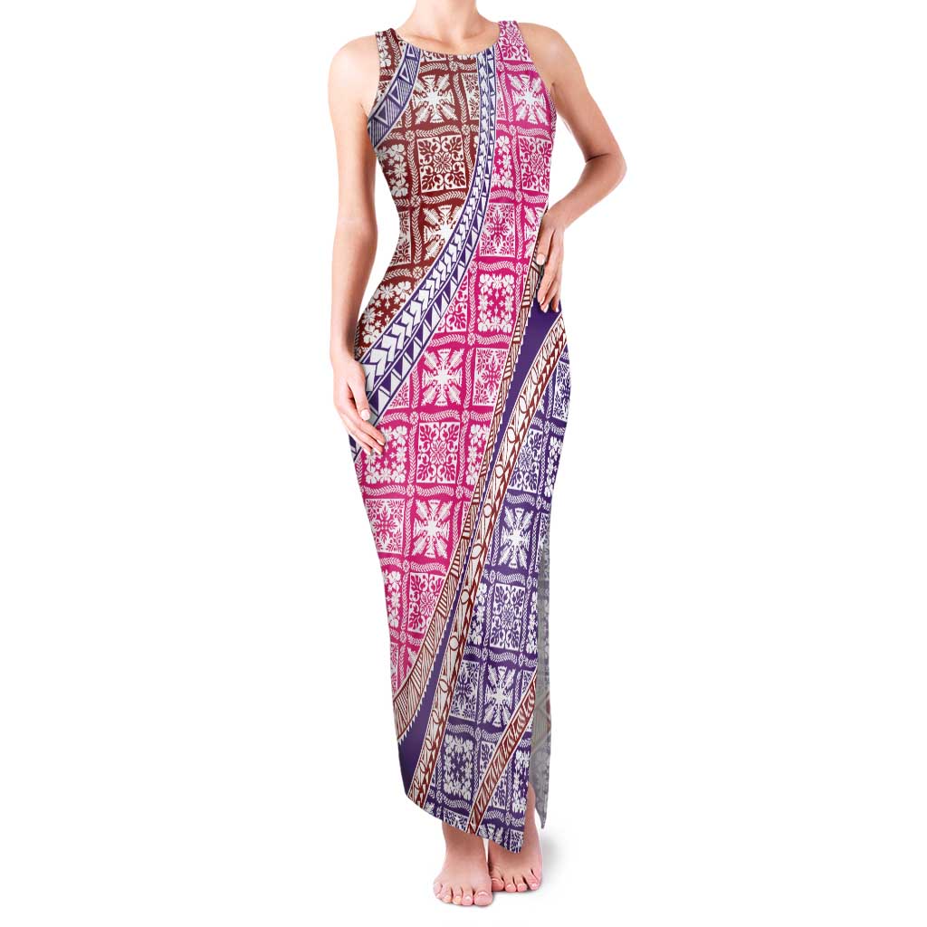 Hawaiian Quilt Pattern Family Matching Tank Maxi Dress and Hawaiian Shirt Sweet Color Mixed LT01 Mom's Dress Pink - Polynesian Pride
