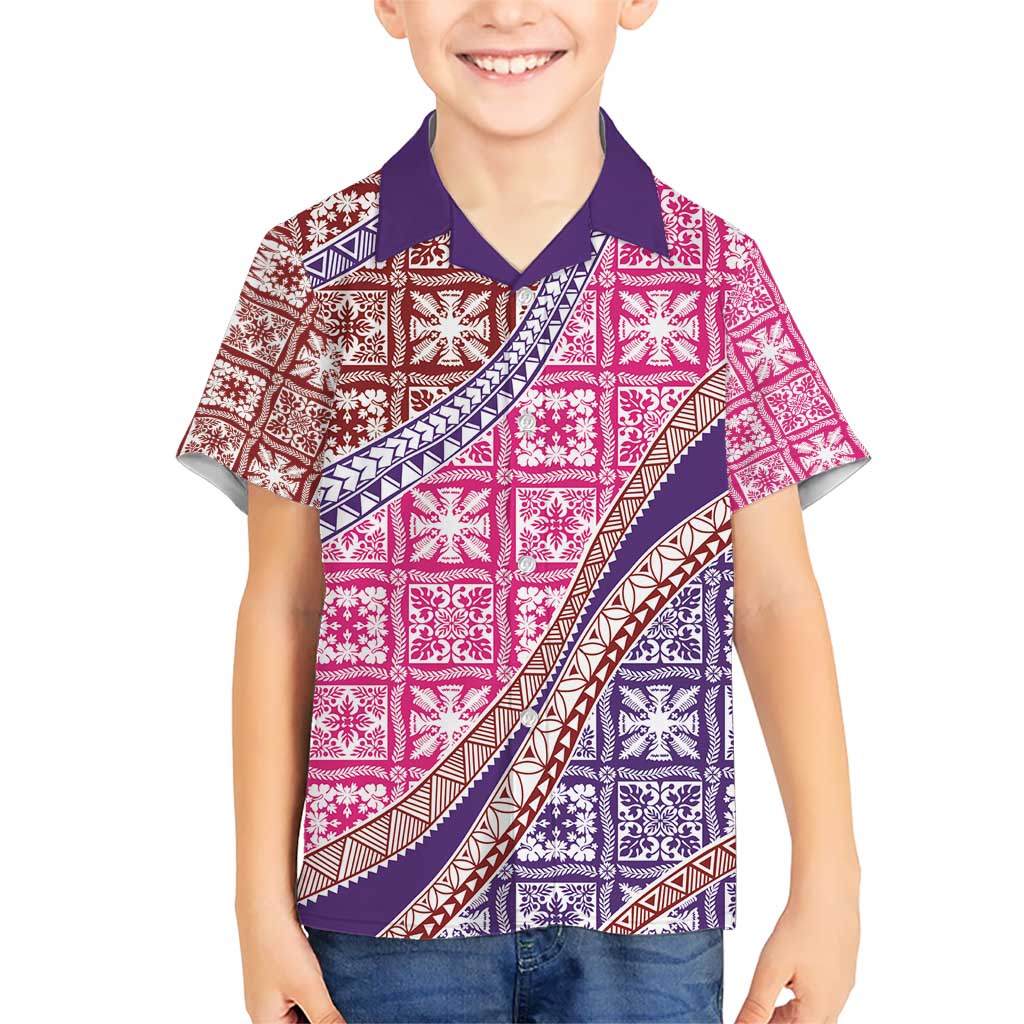 Hawaiian Quilt Pattern Kid Hawaiian Shirt Sweet Color Mixed LT01 Kid Pink - Polynesian Pride