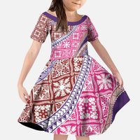 Hawaiian Quilt Pattern Kid Short Sleeve Dress Sweet Color Mixed LT01 KID Pink - Polynesian Pride