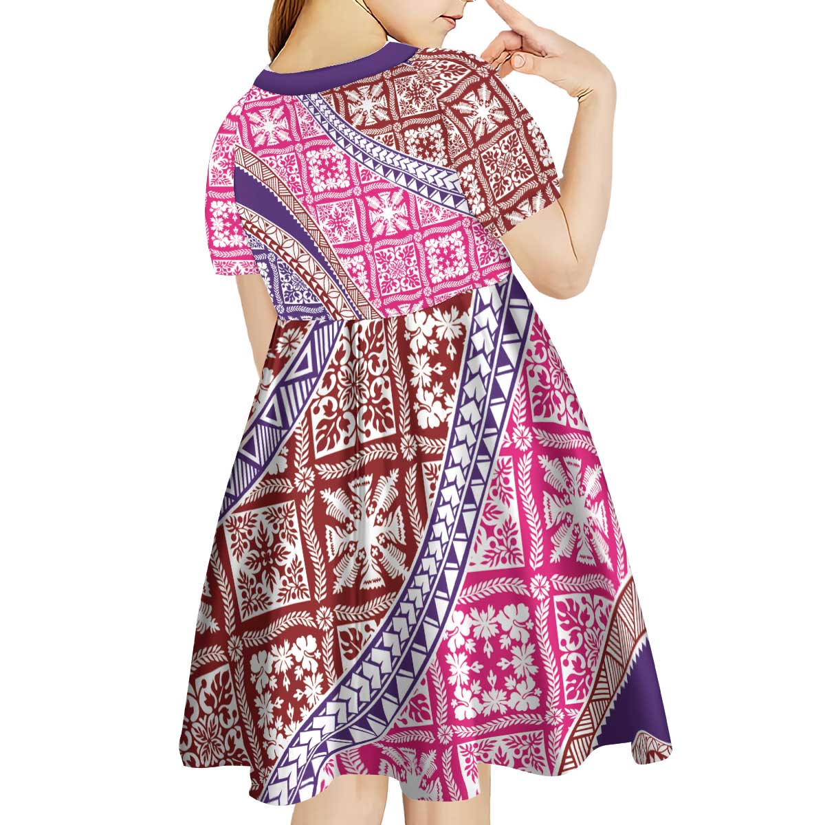 Hawaiian Quilt Pattern Kid Short Sleeve Dress Sweet Color Mixed LT01 - Polynesian Pride