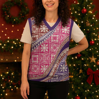 Hawaiian Quilt Pattern Christmas Knitted V-Neck Vest Sweet Color Mixed LT01 - Polynesian Pride