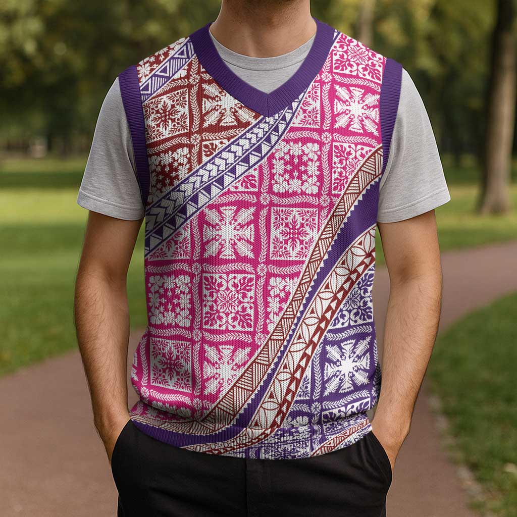 Hawaiian Quilt Pattern Christmas Knitted V-Neck Vest Sweet Color Mixed LT01 - Polynesian Pride