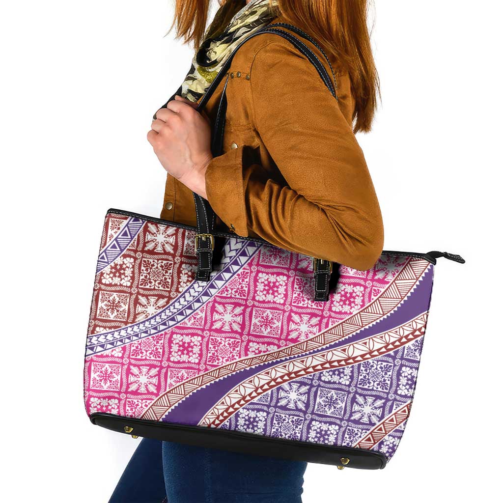 Hawaiian Quilt Pattern Leather Tote Bag Sweet Color Mixed - Polynesian Pride