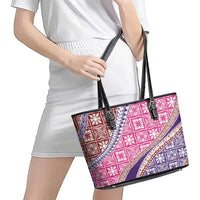 Hawaiian Quilt Pattern Leather Tote Bag Sweet Color Mixed - Polynesian Pride