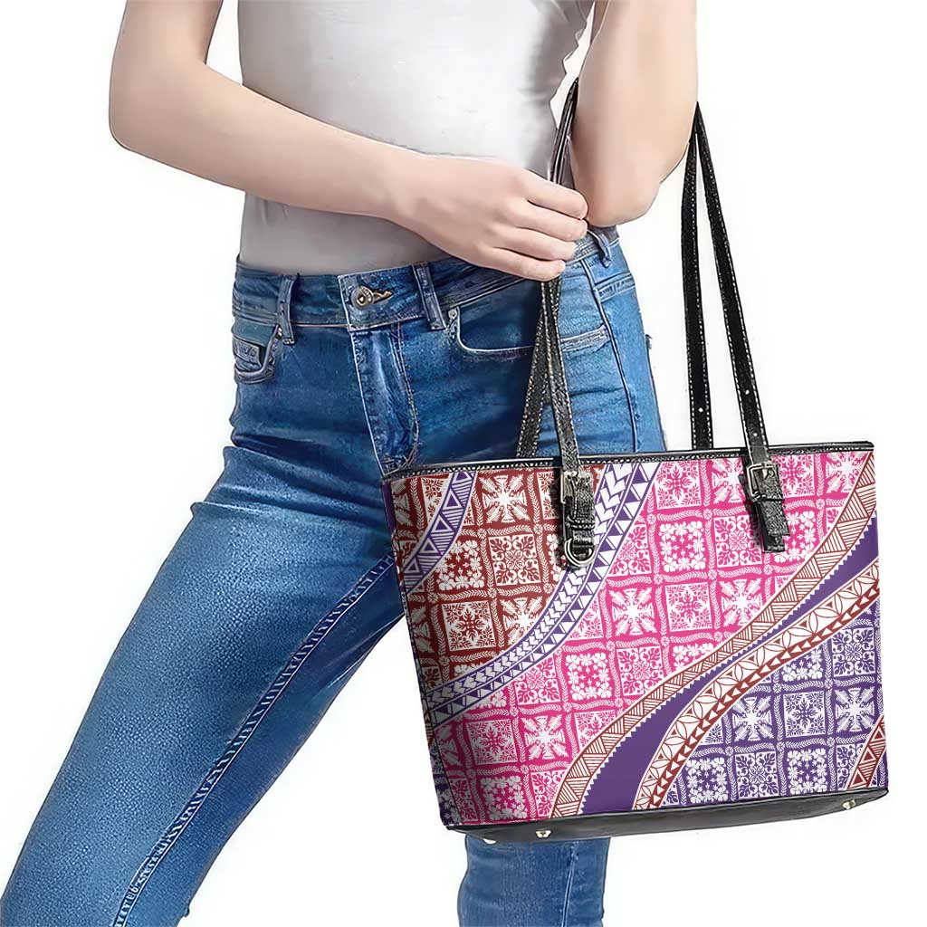 Hawaiian Quilt Pattern Leather Tote Bag Sweet Color Mixed - Polynesian Pride