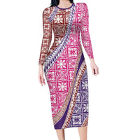 Hawaiian Quilt Pattern Long Sleeve Bodycon Dress Sweet Color Mixed - Polynesian Pride