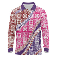 Hawaiian Quilt Pattern Long Sleeve Polo Shirt Sweet Color Mixed LT01 Pink - Polynesian Pride