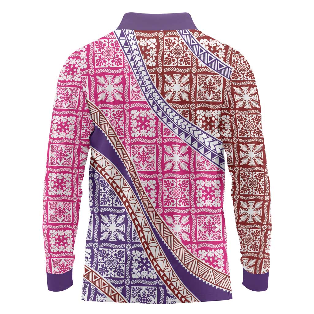 Hawaiian Quilt Pattern Long Sleeve Polo Shirt Sweet Color Mixed LT01 - Polynesian Pride