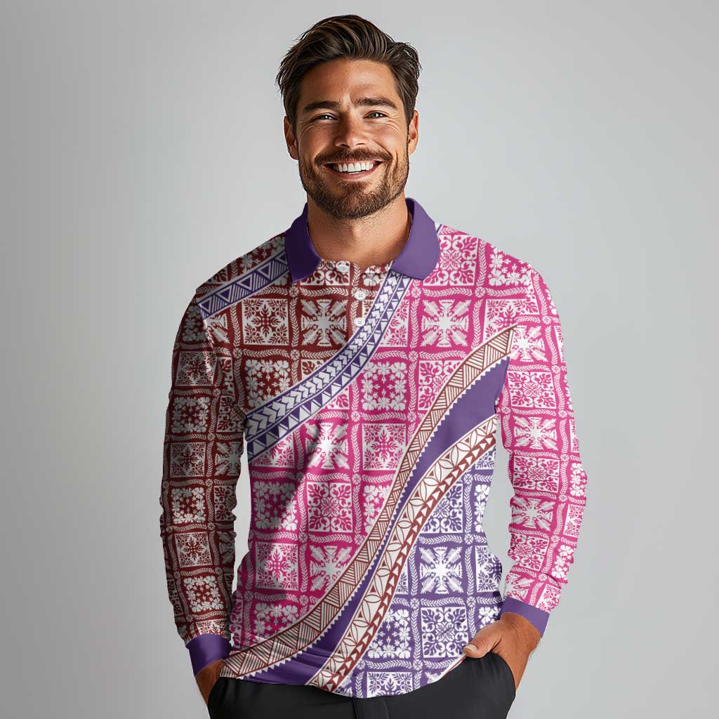 Hawaiian Quilt Pattern Long Sleeve Polo Shirt Sweet Color Mixed LT01 - Polynesian Pride