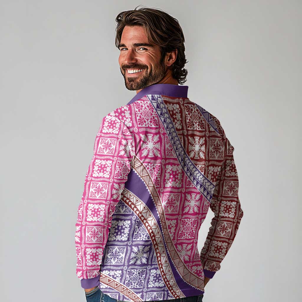 Hawaiian Quilt Pattern Long Sleeve Polo Shirt Sweet Color Mixed LT01 - Polynesian Pride