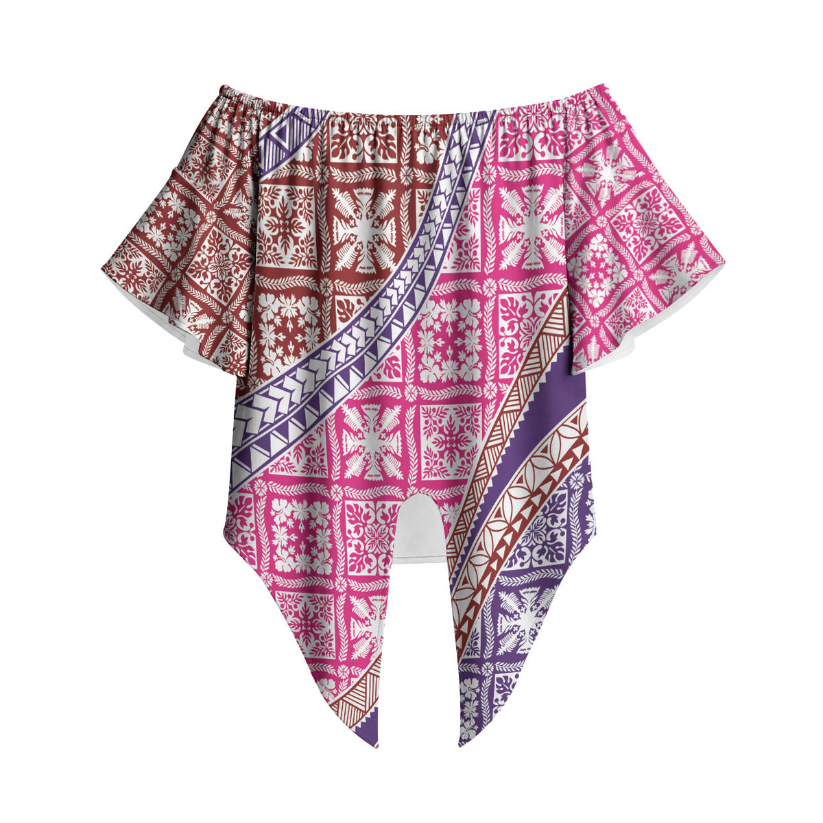 Hawaiian Quilt Pattern Off Shoulder Wrap Waist Top Sweet Color Mixed LT01 Pink - Polynesian Pride
