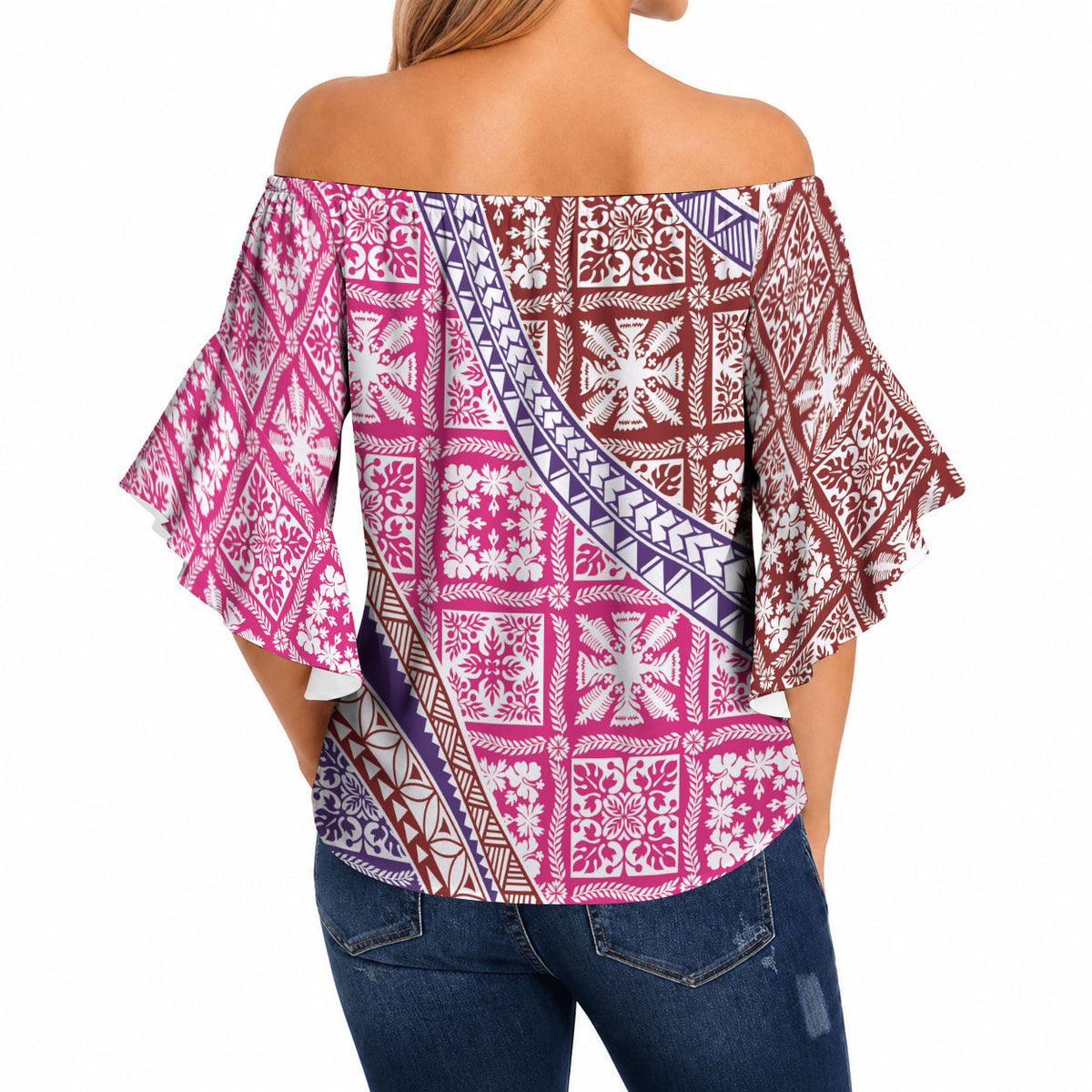 Hawaiian Quilt Pattern Off Shoulder Wrap Waist Top Sweet Color Mixed LT01 - Polynesian Pride