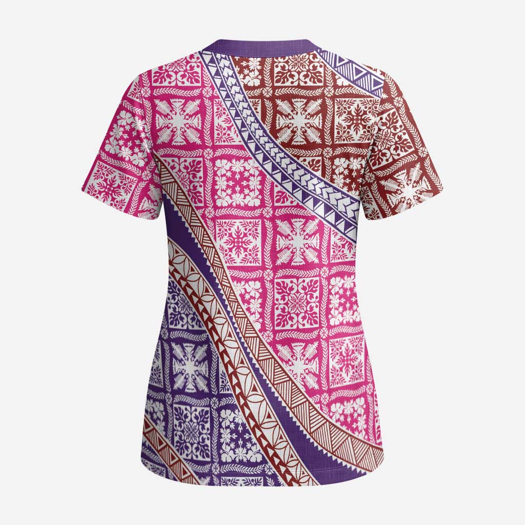 Hawaiian Quilt Pattern Scrub Top Sweet Color Mixed - Polynesian Pride
