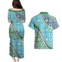 Hawaiian Quilt Pattern Couples Matching Puletasi and Hawaiian Shirt Fresh Color Mixed - Polynesian Pride
