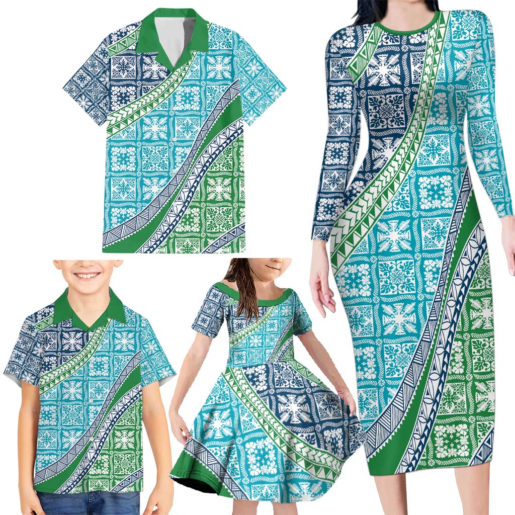 Hawaiian Quilt Pattern Family Matching Long Sleeve Bodycon Dress and Hawaiian Shirt Fresh Color Mixed LT01 - Polynesian Pride