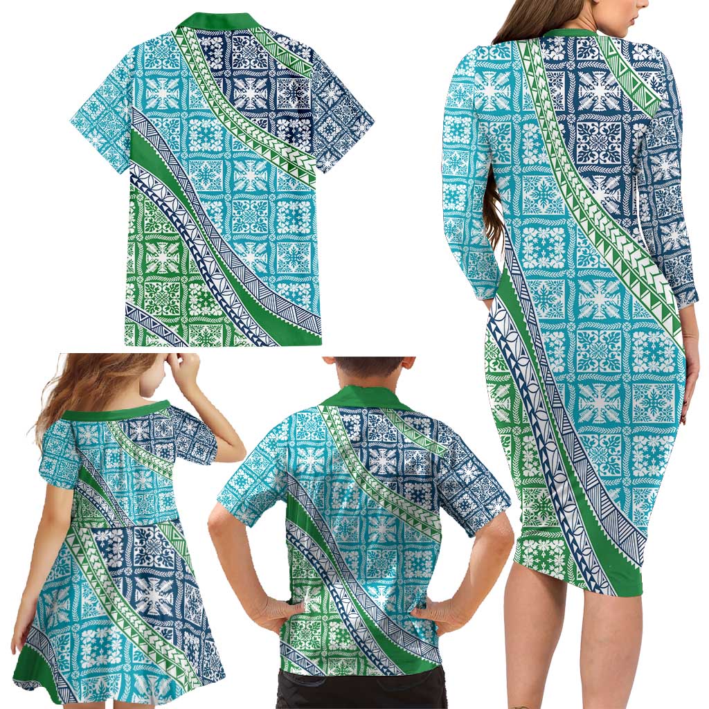 Hawaiian Quilt Pattern Family Matching Long Sleeve Bodycon Dress and Hawaiian Shirt Fresh Color Mixed LT01 - Polynesian Pride
