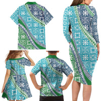 Hawaiian Quilt Pattern Family Matching Long Sleeve Bodycon Dress and Hawaiian Shirt Fresh Color Mixed LT01 - Polynesian Pride