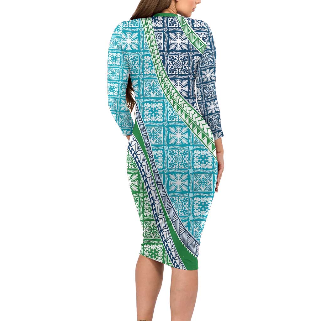 Hawaiian Quilt Pattern Family Matching Long Sleeve Bodycon Dress and Hawaiian Shirt Fresh Color Mixed LT01 - Polynesian Pride