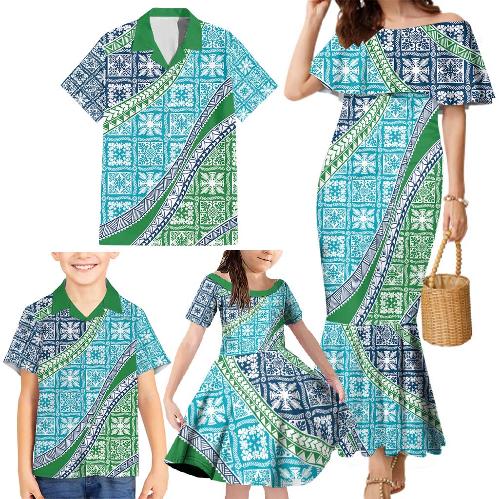 Hawaiian Quilt Pattern Family Matching Mermaid Dress and Hawaiian Shirt Fresh Color Mixed LT01 - Polynesian Pride