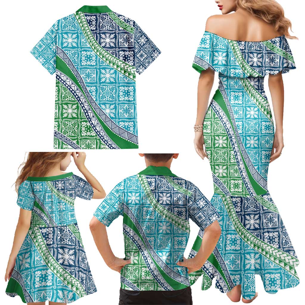 Hawaiian Quilt Pattern Family Matching Mermaid Dress and Hawaiian Shirt Fresh Color Mixed LT01 - Polynesian Pride
