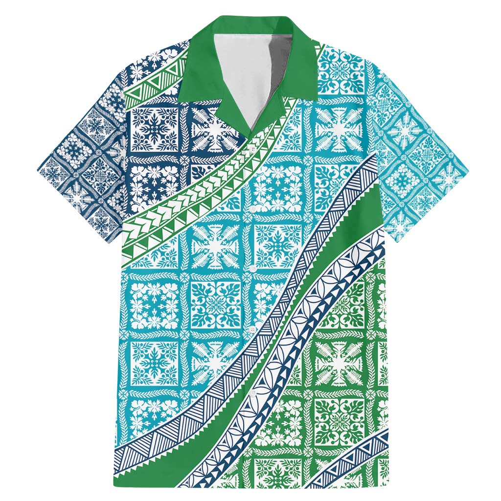 Hawaiian Quilt Pattern Family Matching Mermaid Dress and Hawaiian Shirt Fresh Color Mixed LT01 Dad's Shirt - Short Sleeve Green - Polynesian Pride