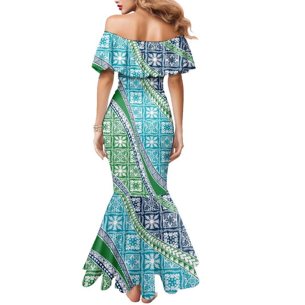 Hawaiian Quilt Pattern Family Matching Mermaid Dress and Hawaiian Shirt Fresh Color Mixed LT01 - Polynesian Pride