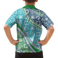 Hawaiian Quilt Pattern Family Matching Off The Shoulder Long Sleeve Dress and Hawaiian Shirt Fresh Color Mixed LT01 - Polynesian Pride