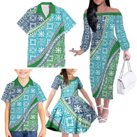 Hawaiian Quilt Pattern Family Matching Off The Shoulder Long Sleeve Dress and Hawaiian Shirt Fresh Color Mixed LT01 - Polynesian Pride