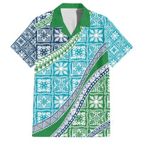 Hawaiian Quilt Pattern Family Matching Off The Shoulder Long Sleeve Dress and Hawaiian Shirt Fresh Color Mixed LT01 Dad's Shirt - Short Sleeve Green - Polynesian Pride