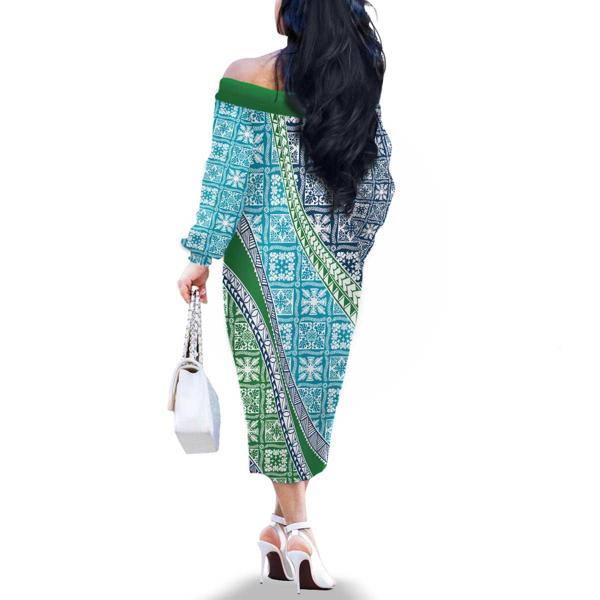 Hawaiian Quilt Pattern Family Matching Off The Shoulder Long Sleeve Dress and Hawaiian Shirt Fresh Color Mixed LT01 - Polynesian Pride