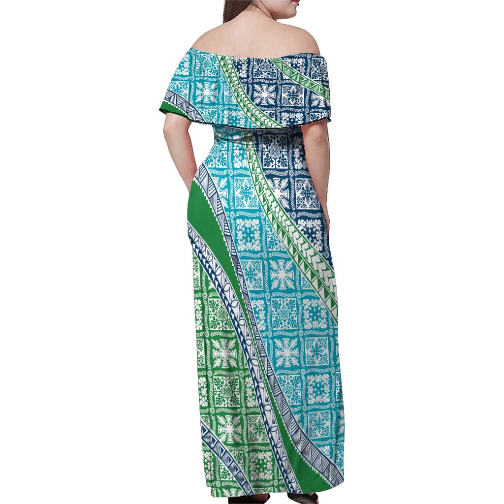 Hawaiian Quilt Pattern Family Matching Off Shoulder Maxi Dress and Hawaiian Shirt Fresh Color Mixed - Polynesian Pride