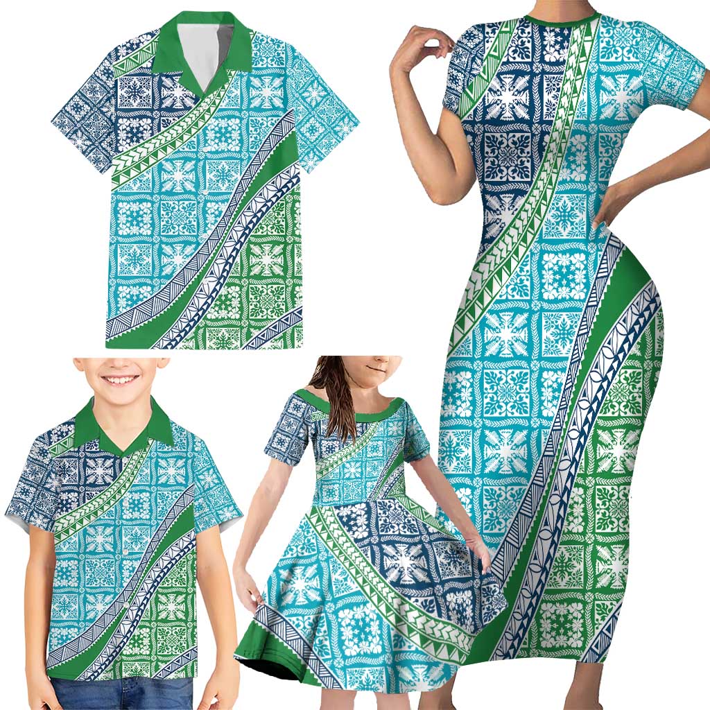 Hawaiian Quilt Pattern Family Matching Short Sleeve Bodycon Dress and Hawaiian Shirt Fresh Color Mixed LT01 - Polynesian Pride