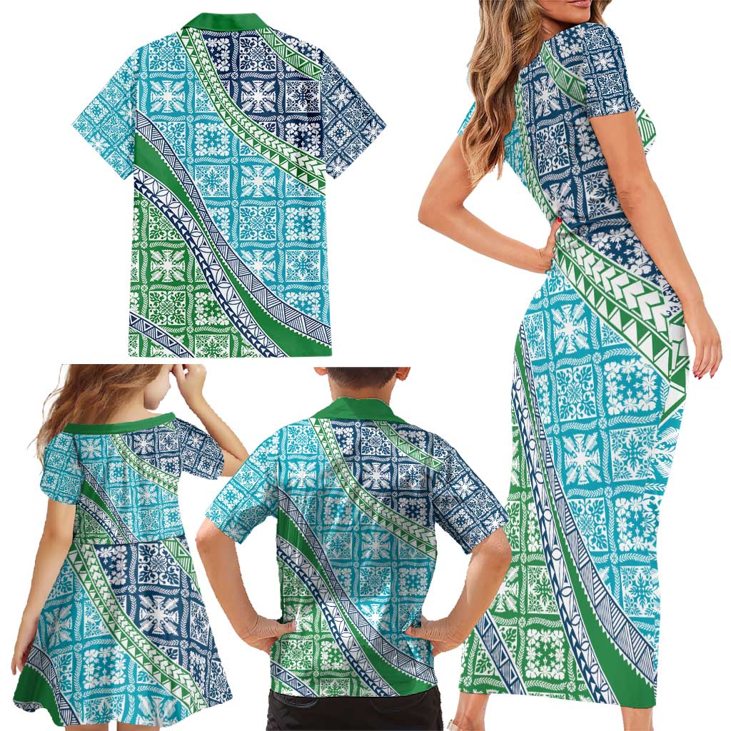 Hawaiian Quilt Pattern Family Matching Short Sleeve Bodycon Dress and Hawaiian Shirt Fresh Color Mixed LT01 - Polynesian Pride