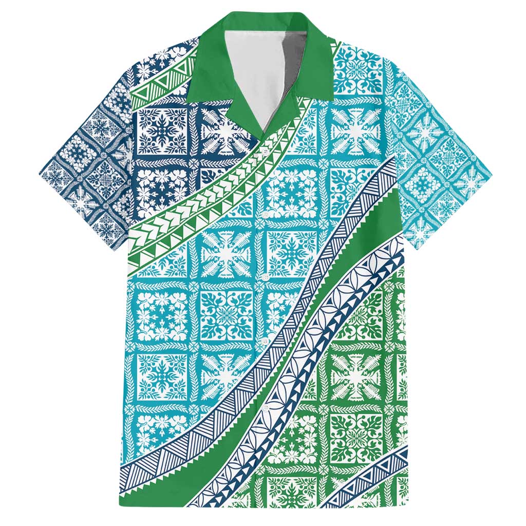 Hawaiian Quilt Pattern Family Matching Short Sleeve Bodycon Dress and Hawaiian Shirt Fresh Color Mixed LT01 Dad's Shirt - Short Sleeve Green - Polynesian Pride